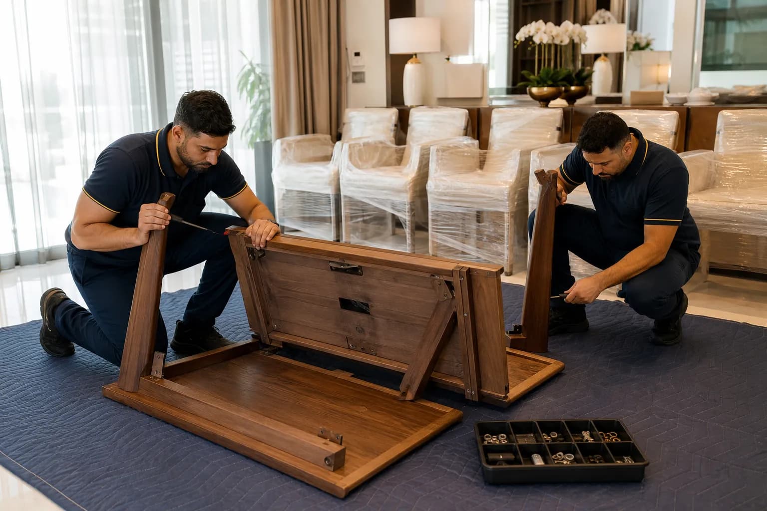 Furniture Dismantling & Reassembly team working in a Dubai villa